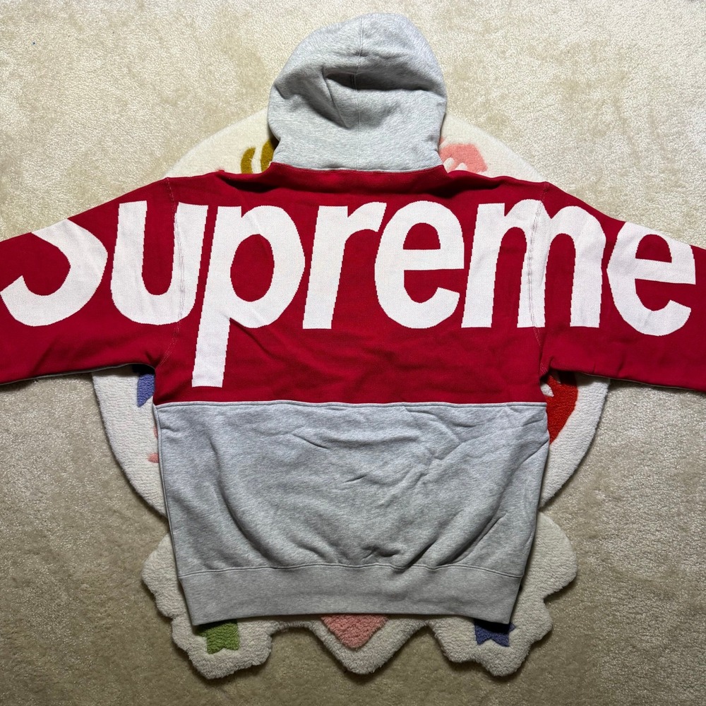 Supreme Big Logo Jacquard Hooded Sweatshirt XL Heather Grey Red FW23SW81 NEW